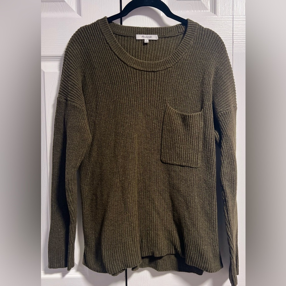 Madewell Olive Green Ribbed Scoop Neck Pullover Sweater